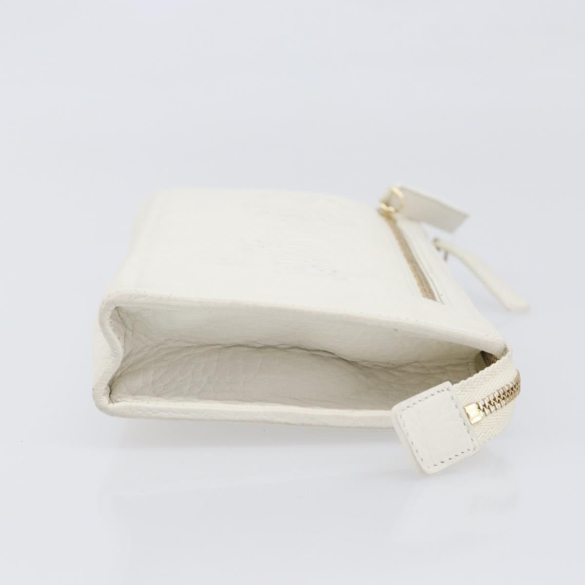 BVLGARI Clutch Bag Leather White Gold Auth bs36852
