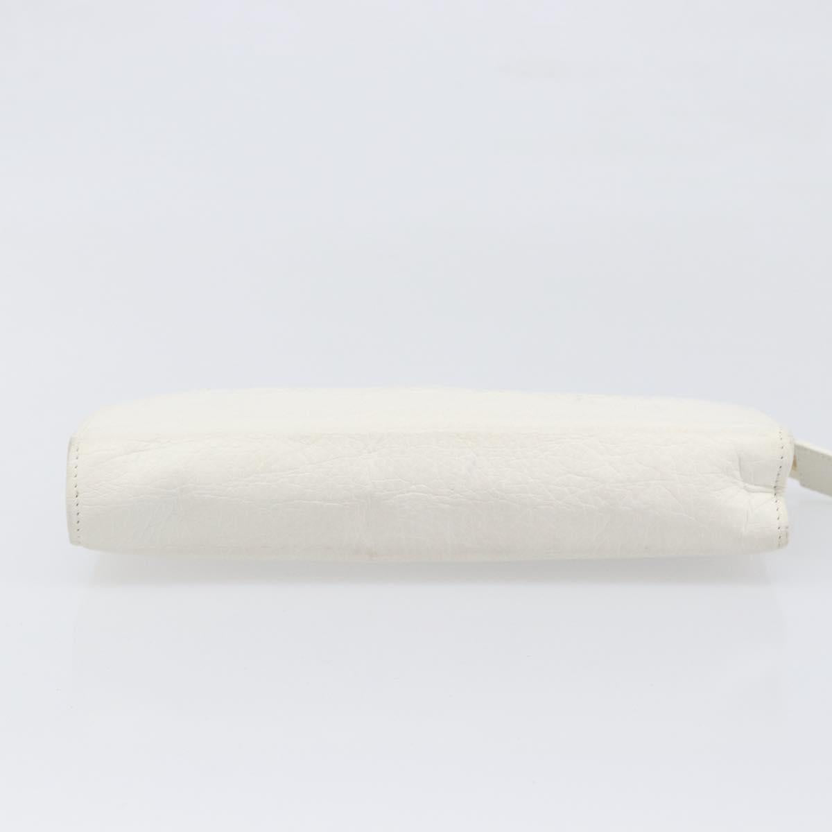 BVLGARI Clutch Bag Leather White Gold Auth bs36852