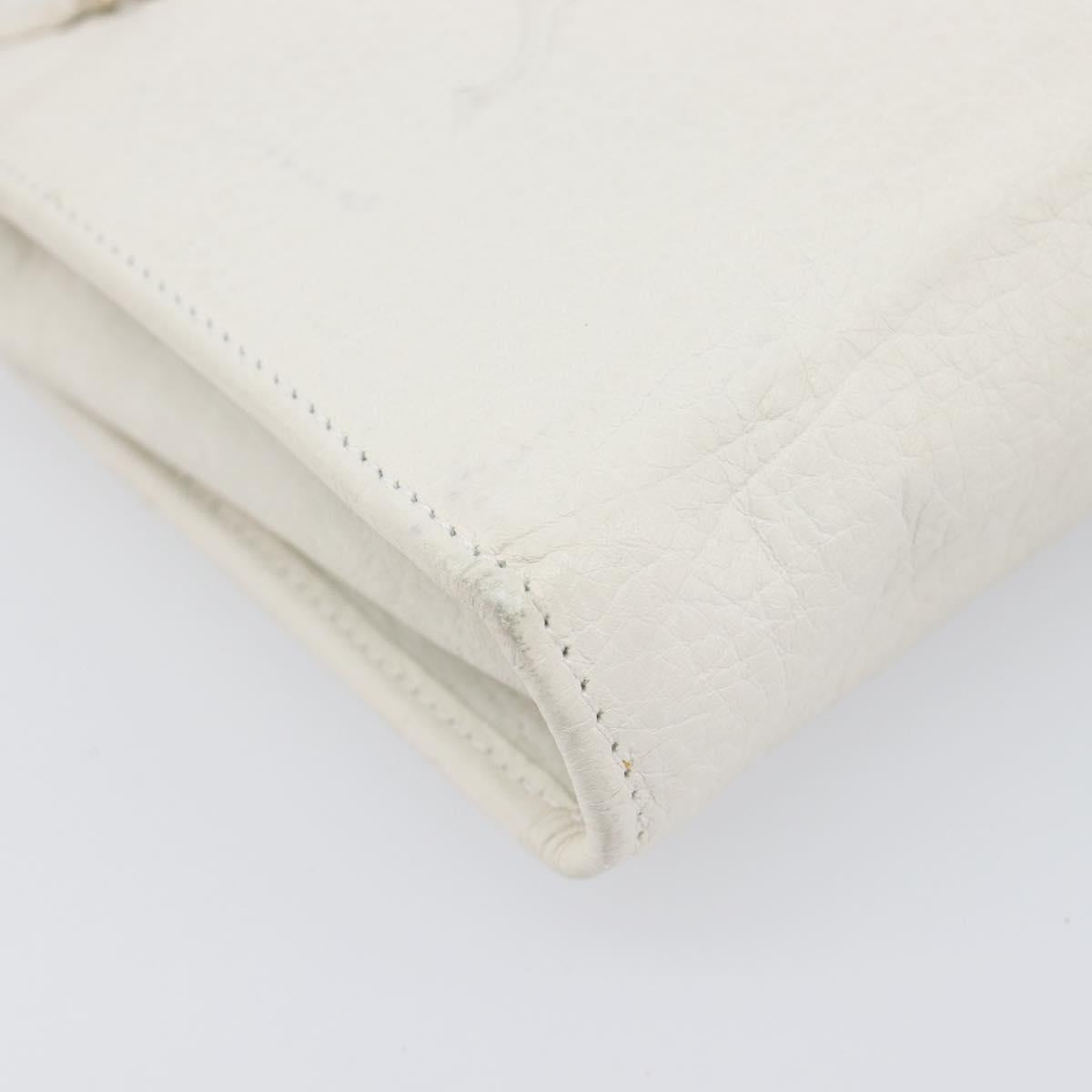 BVLGARI Clutch Bag Leather White Gold Auth bs36852