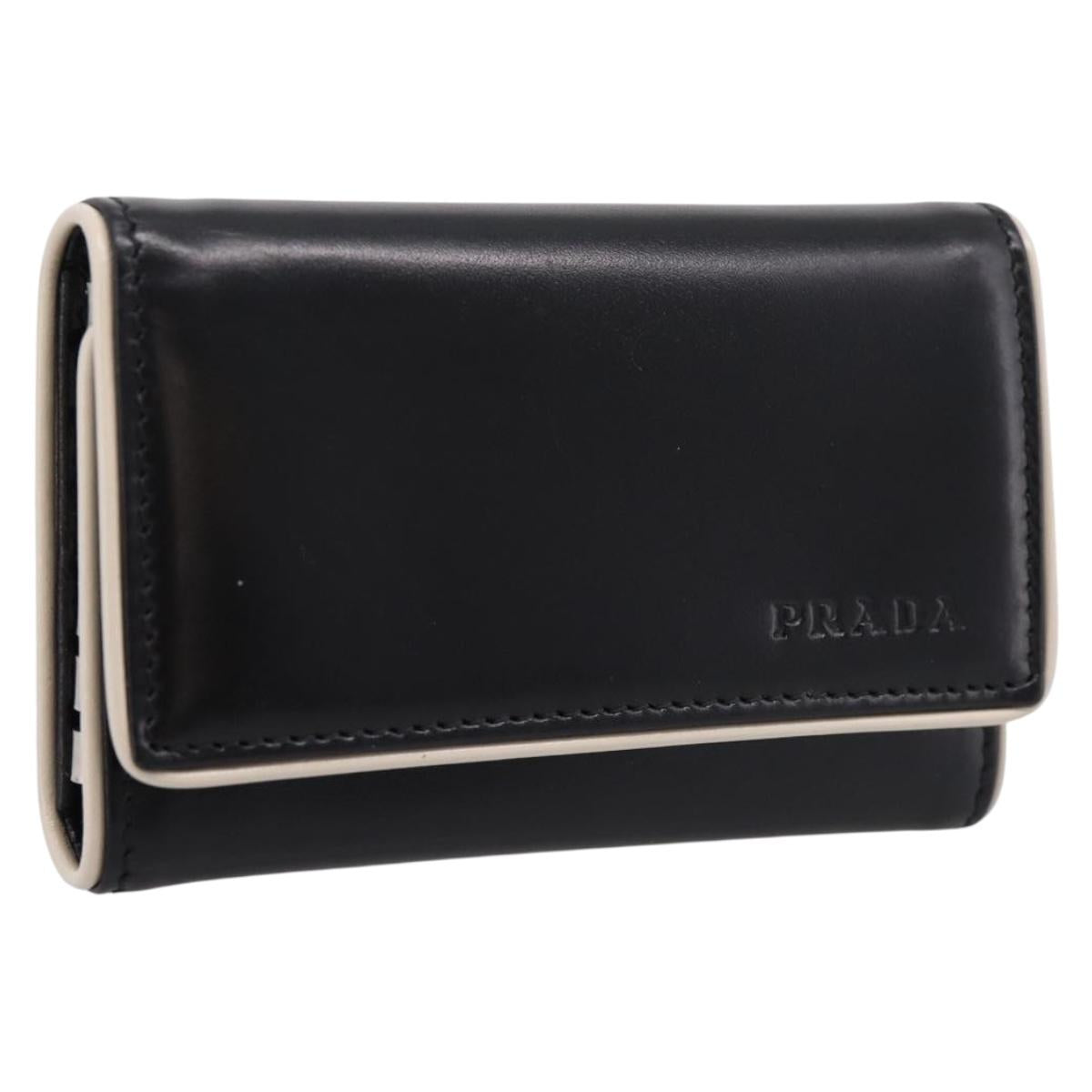 PRADA Key Case Leather Black Silver Auth bs36853