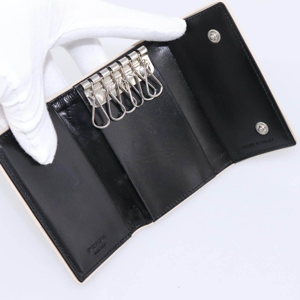 PRADA Key Case Leather Black Silver Auth bs36853