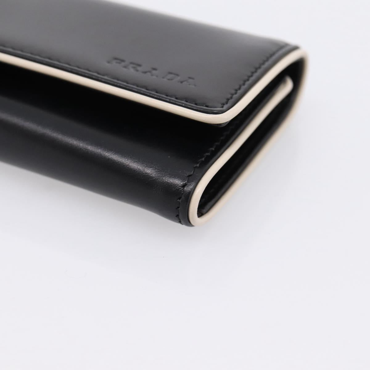 PRADA Key Case Leather Black Silver Auth bs36853