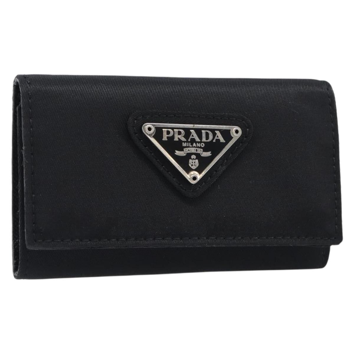 PRADA Key Case Nylon Black Silver Black Auth bs36854
