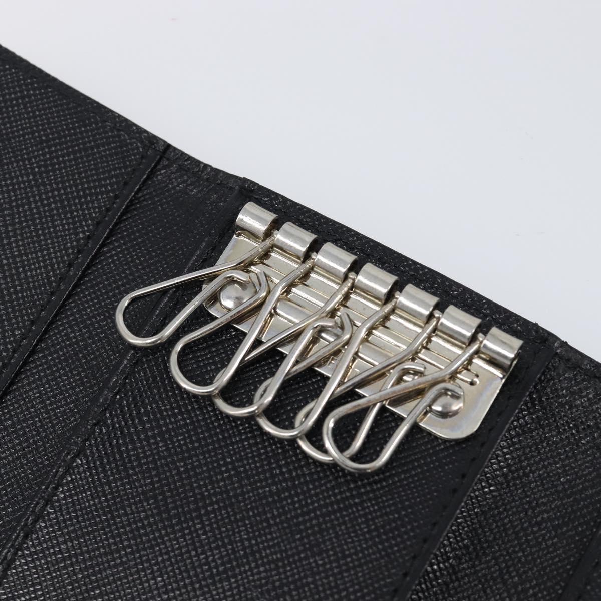 PRADA Key Case Nylon Black Silver Black Auth bs36854