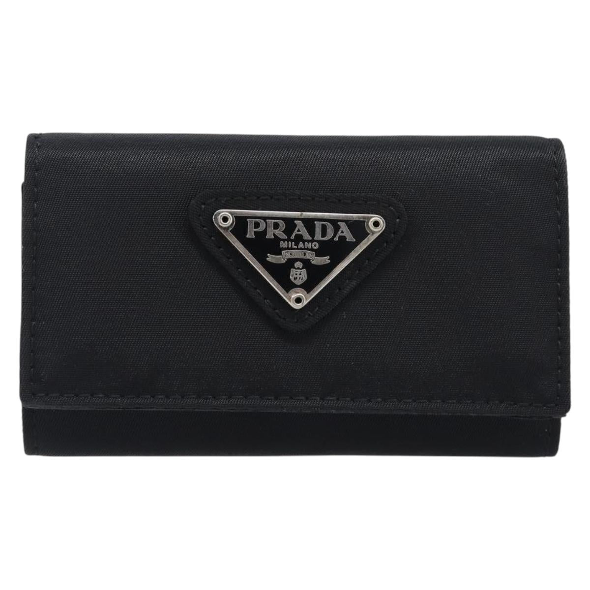 PRADA Key Case Nylon Black Silver Black Auth bs36854