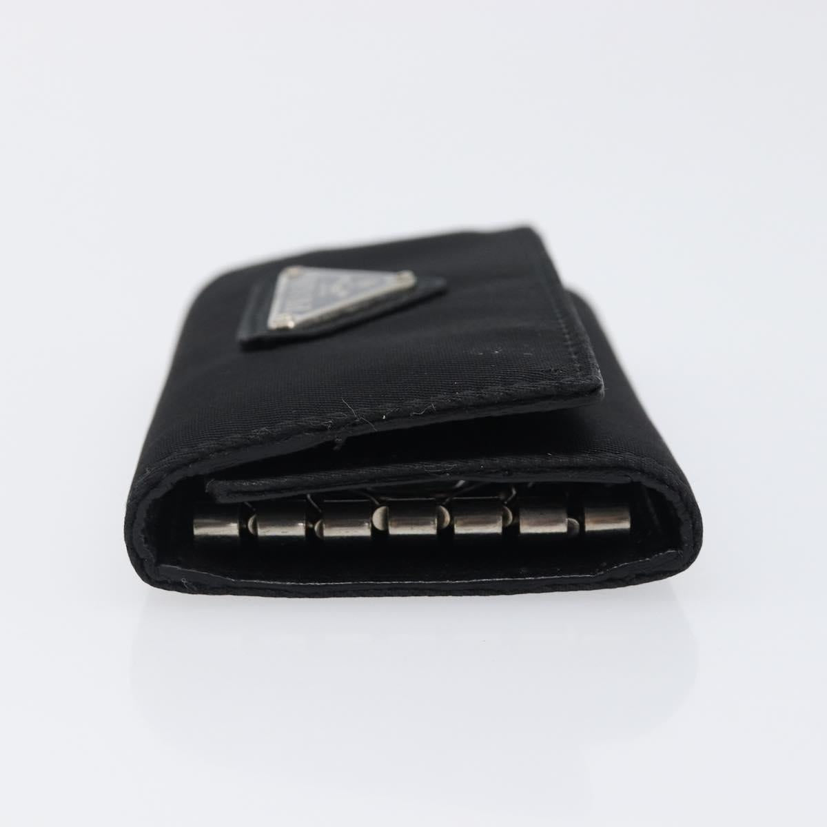 PRADA Key Case Nylon Black Silver Black Auth bs36854