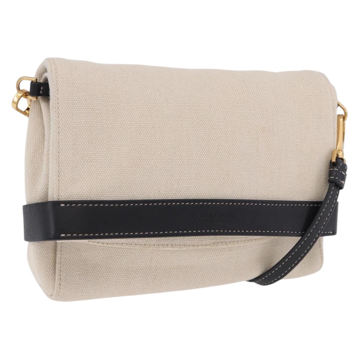 BOTTEGA VENETA Shoulder Bag Canvas Beige Gold Auth bs36856