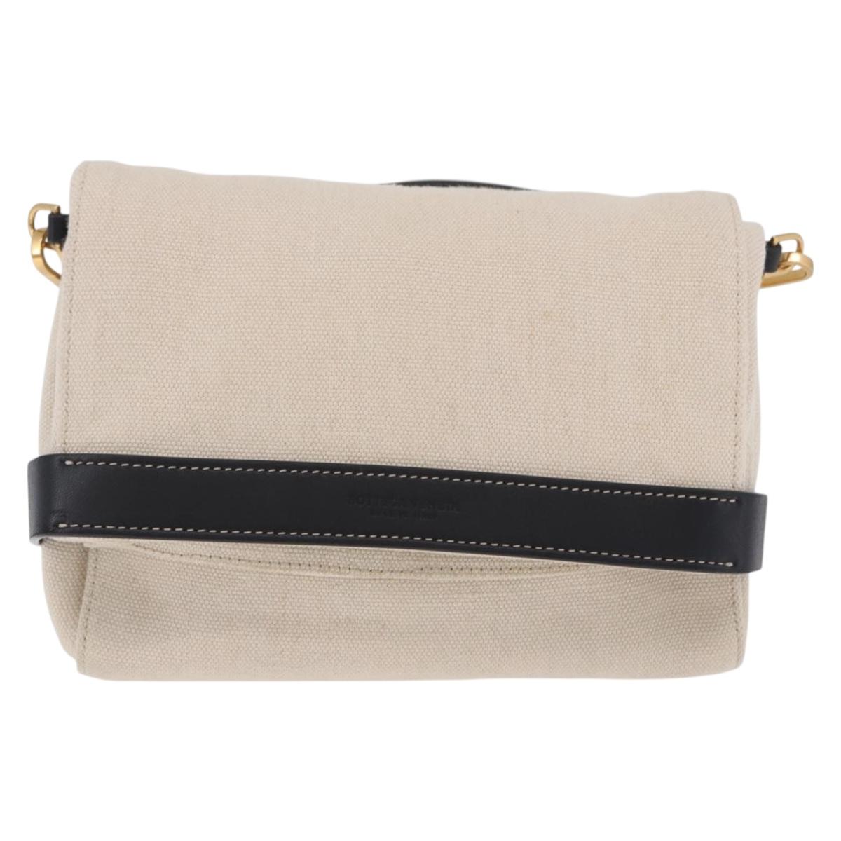 BOTTEGA VENETA Shoulder Bag Canvas Beige Gold Auth bs36856