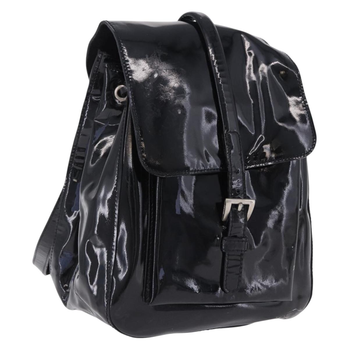 PRADA Backpack Patent Leather Black Silver Auth bs36857