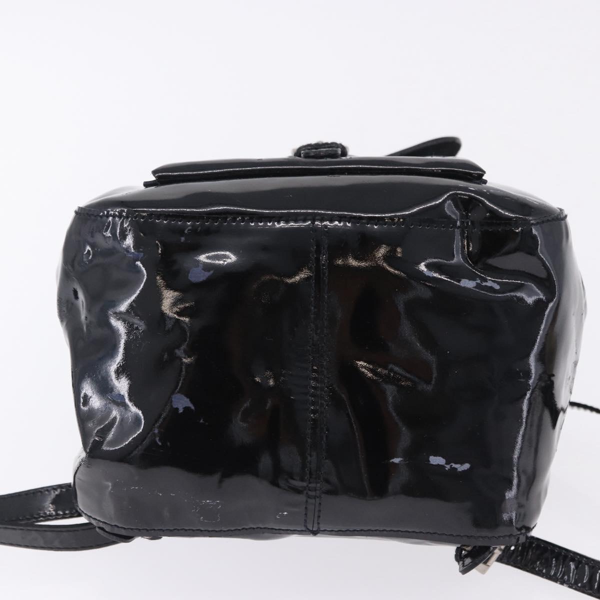PRADA Backpack Patent Leather Black Silver Auth bs36857