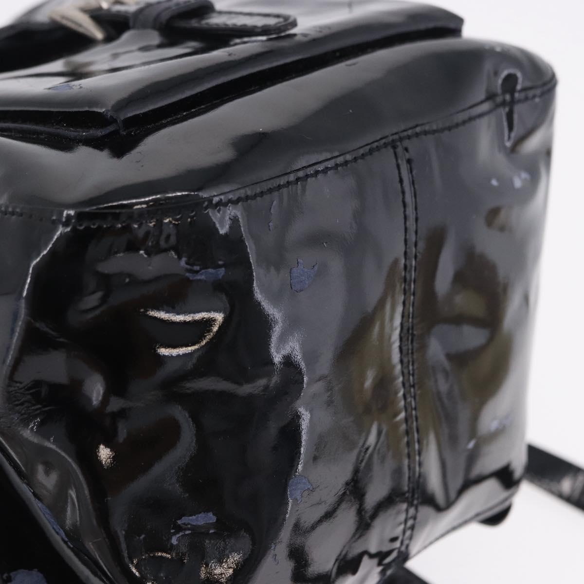 PRADA Backpack Patent Leather Black Silver Auth bs36857