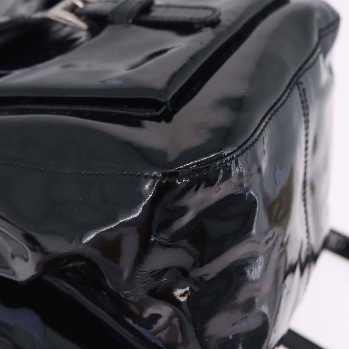 PRADA Backpack Patent Leather Black Silver Auth bs36857