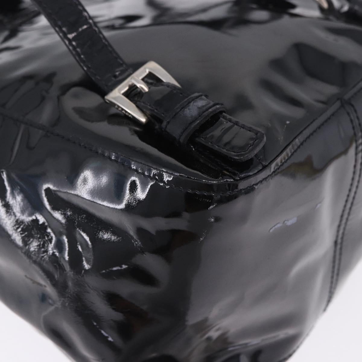 PRADA Backpack Patent Leather Black Silver Auth bs36857