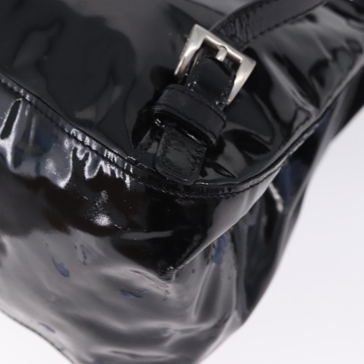 PRADA Backpack Patent Leather Black Silver Auth bs36857