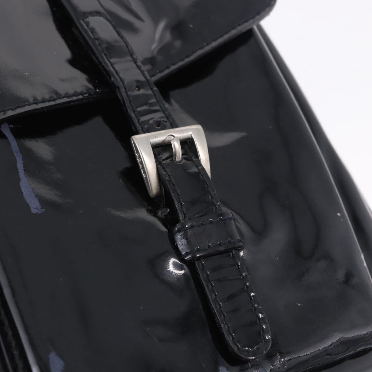 PRADA Backpack Patent Leather Black Silver Auth bs36857