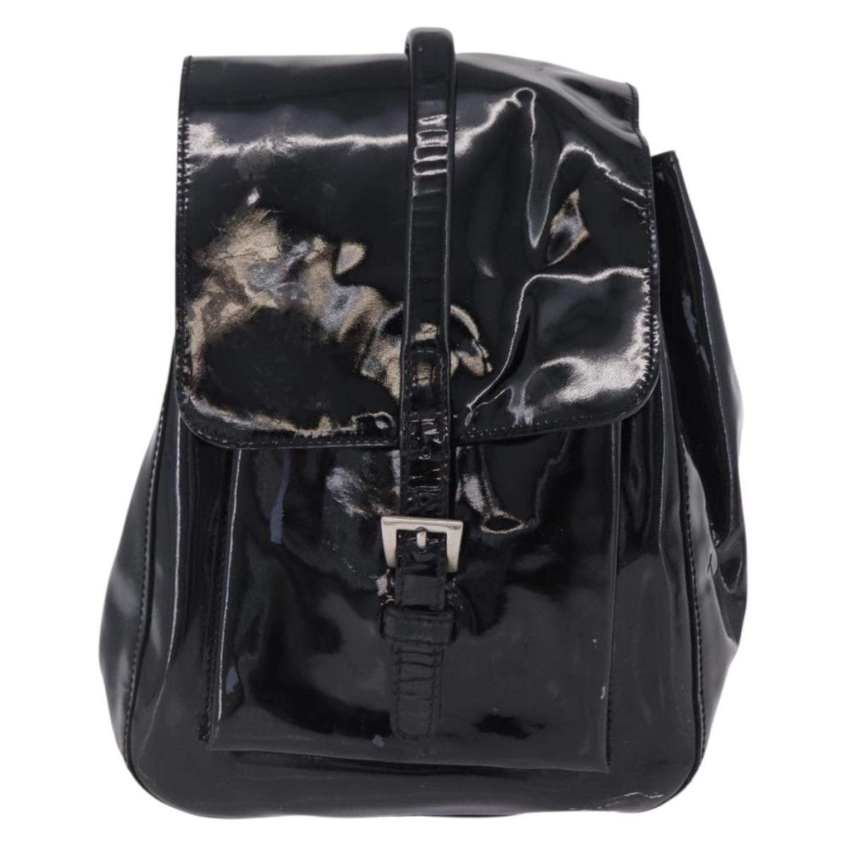 PRADA Backpack Patent Leather Black Silver Auth bs36857