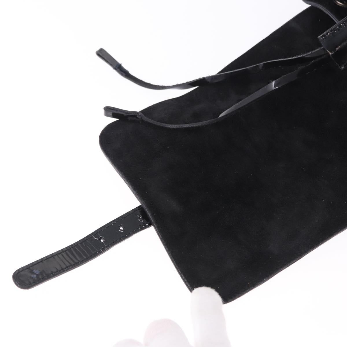 PRADA Backpack Patent Leather Black Silver Auth bs36857