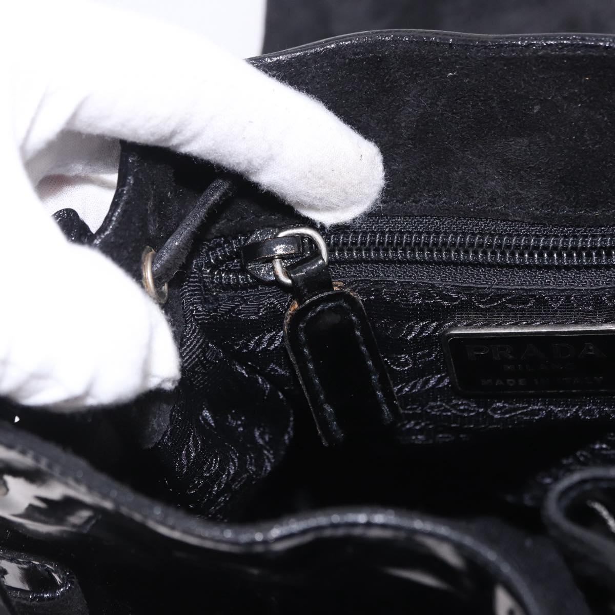 PRADA Backpack Patent Leather Black Silver Auth bs36857
