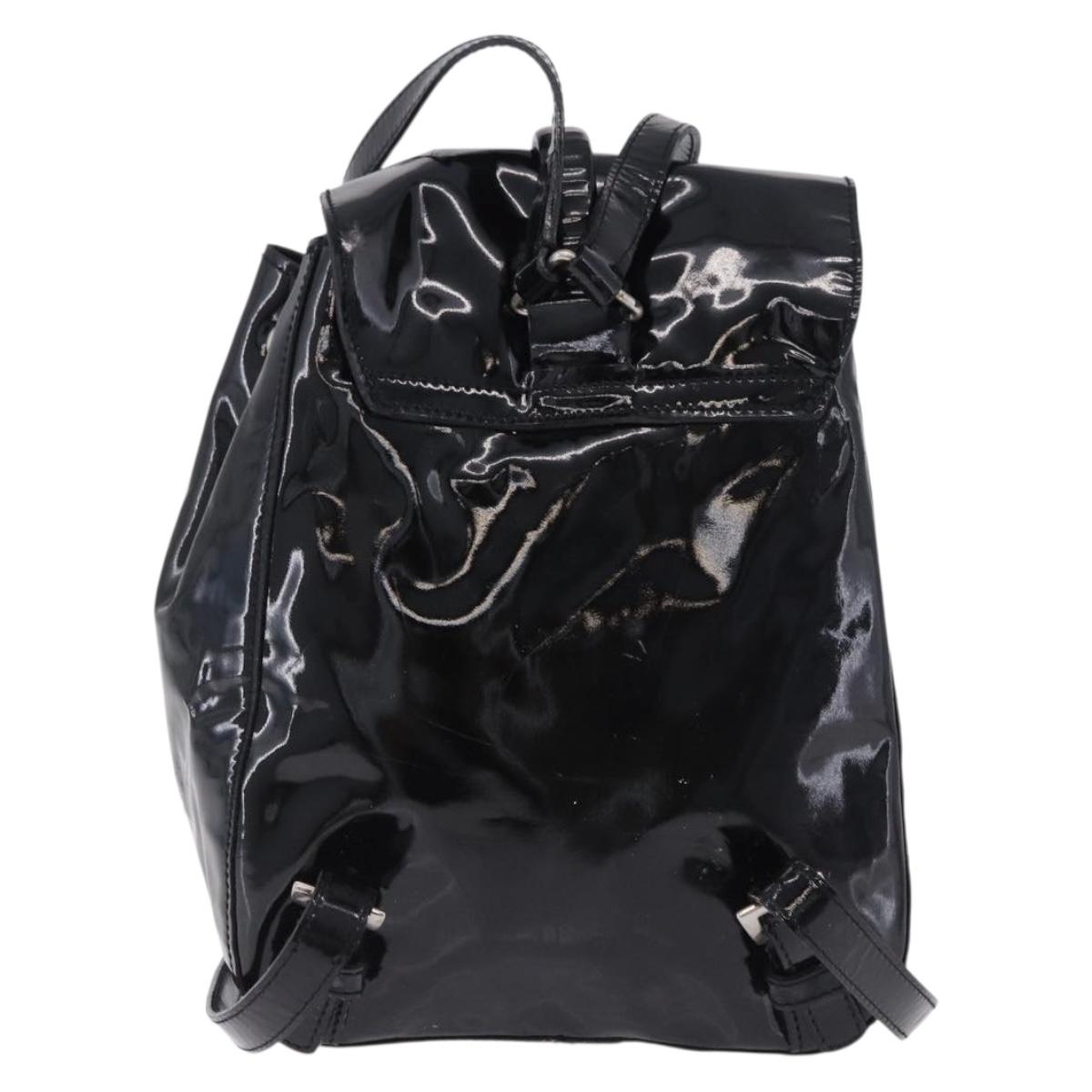 PRADA Backpack Patent Leather Black Silver Auth bs36857