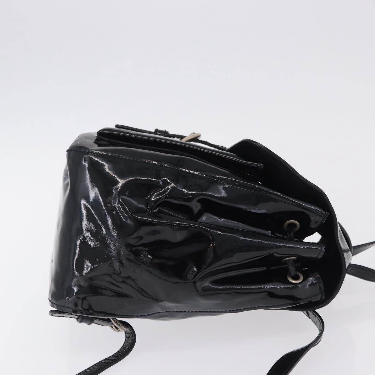 PRADA Backpack Patent Leather Black Silver Auth bs36857