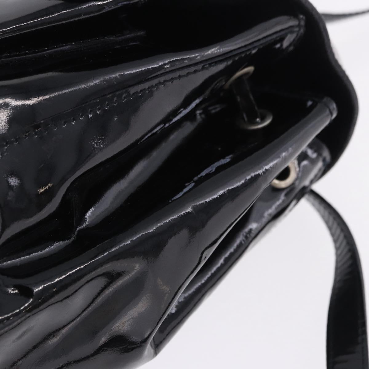 PRADA Backpack Patent Leather Black Silver Auth bs36857