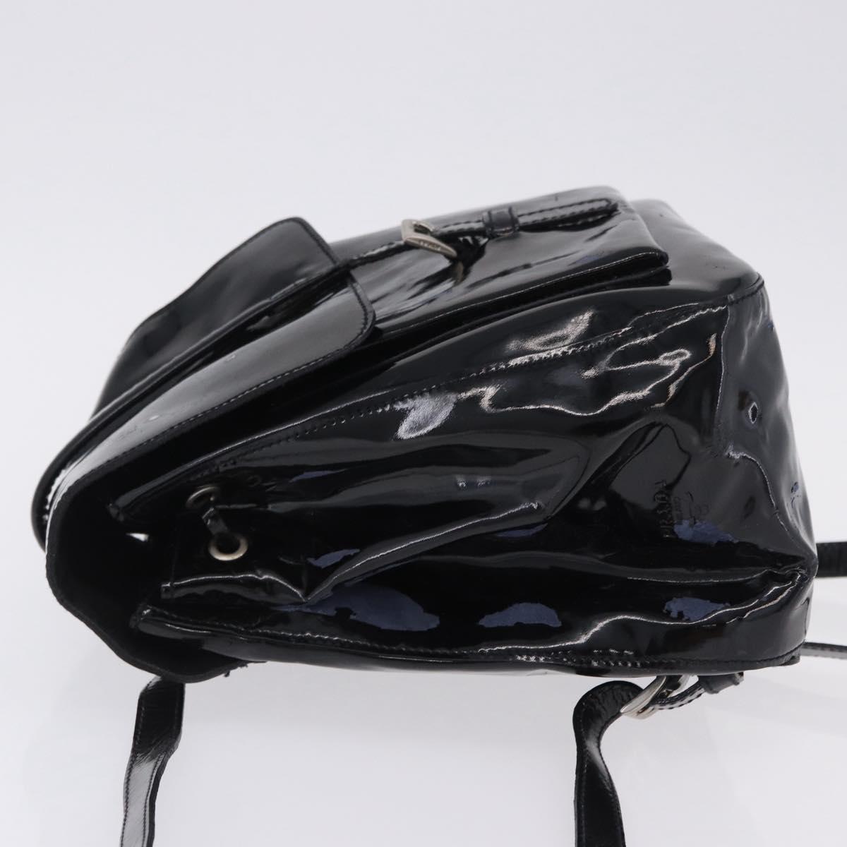 PRADA Backpack Patent Leather Black Silver Auth bs36857