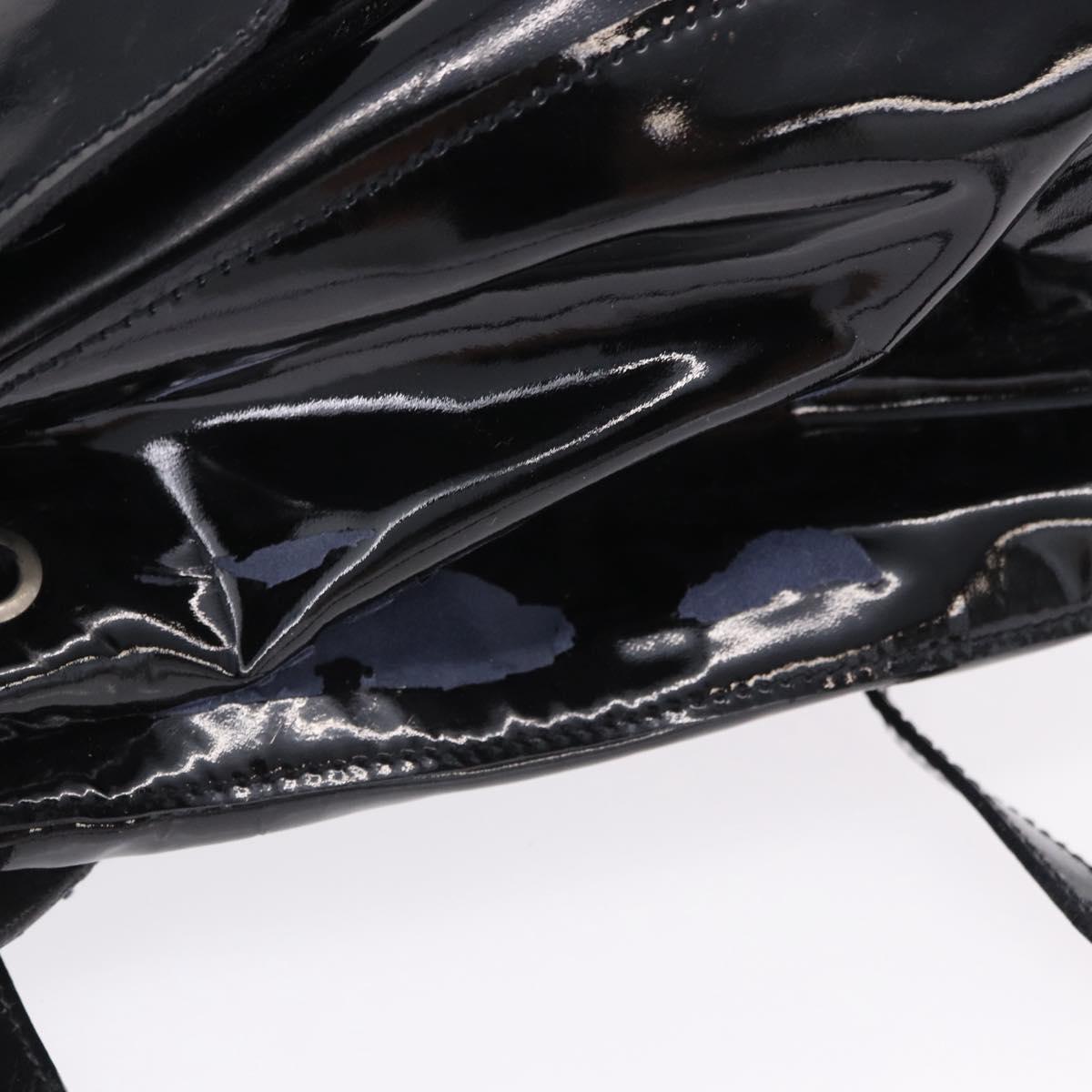 PRADA Backpack Patent Leather Black Silver Auth bs36857