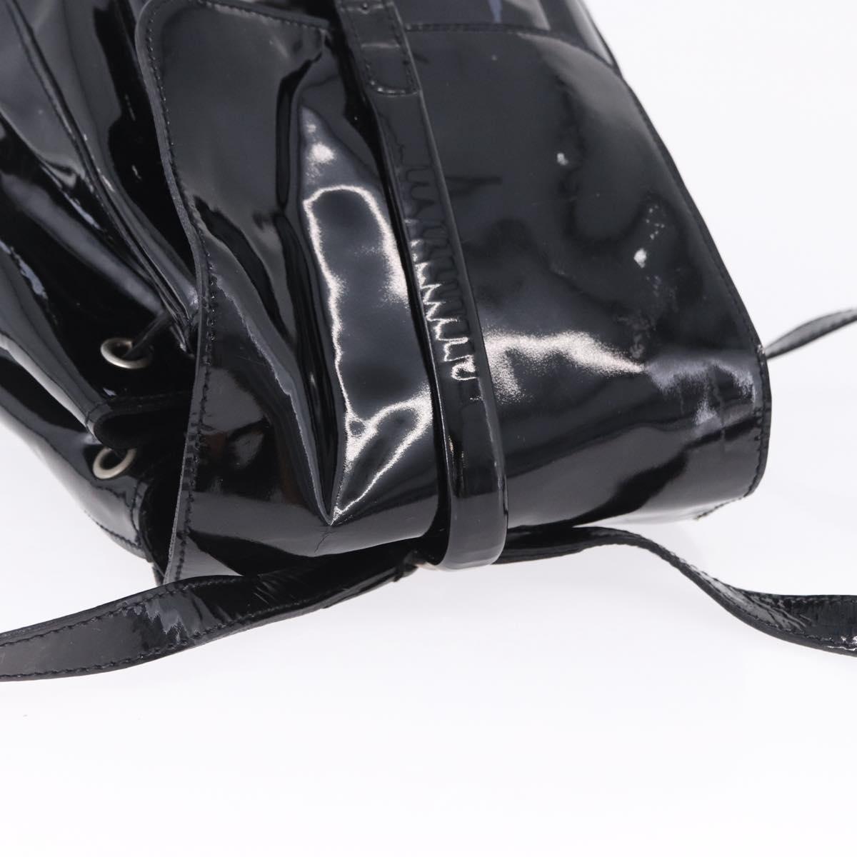 PRADA Backpack Patent Leather Black Silver Auth bs36857