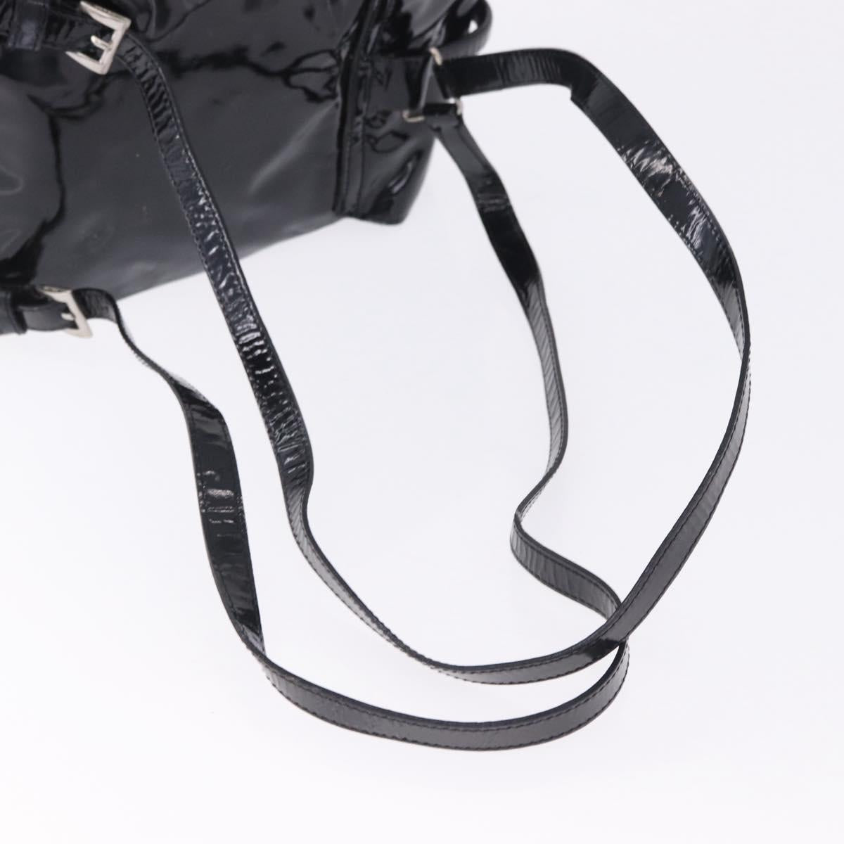 PRADA Backpack Patent Leather Black Silver Auth bs36857