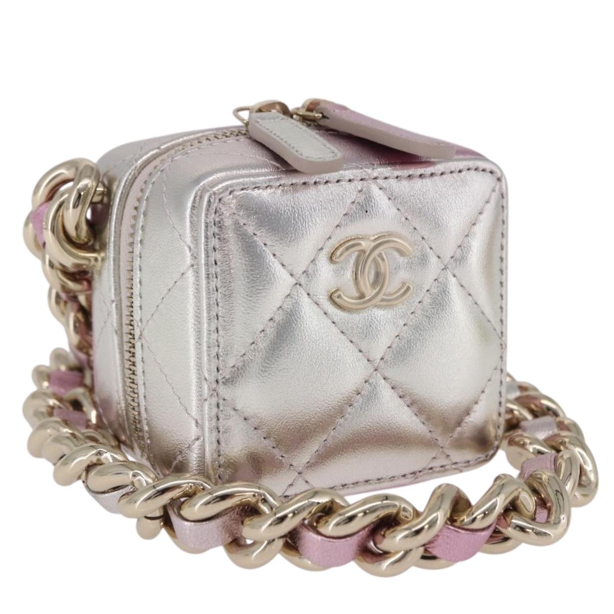 CHANEL Matelasse Chain Shoulder Pouch Lamb Skin Gold Silver CC Auth bs36858SAM