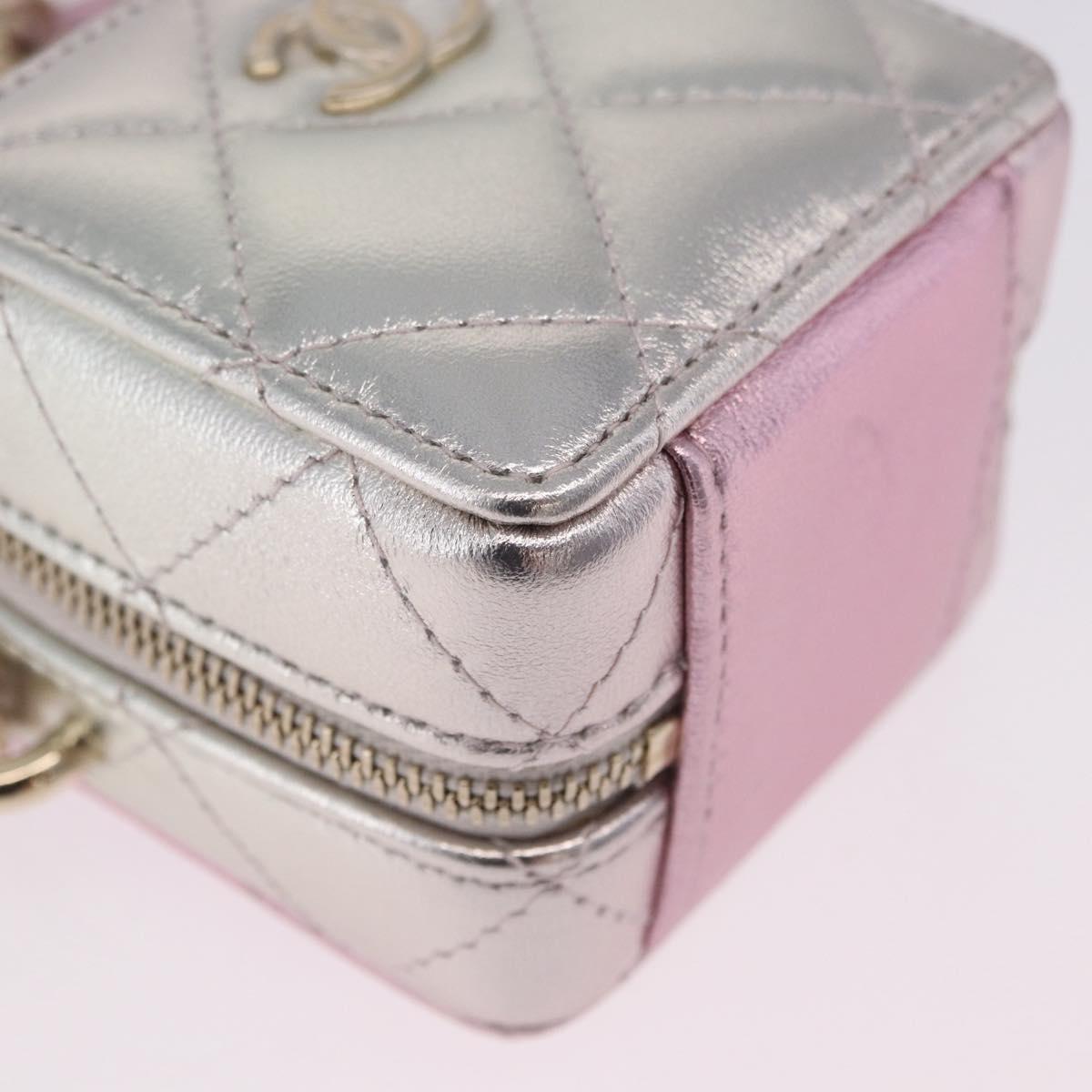 CHANEL Matelasse Chain Shoulder Pouch Lamb Skin Gold Silver CC Auth bs36858SAM