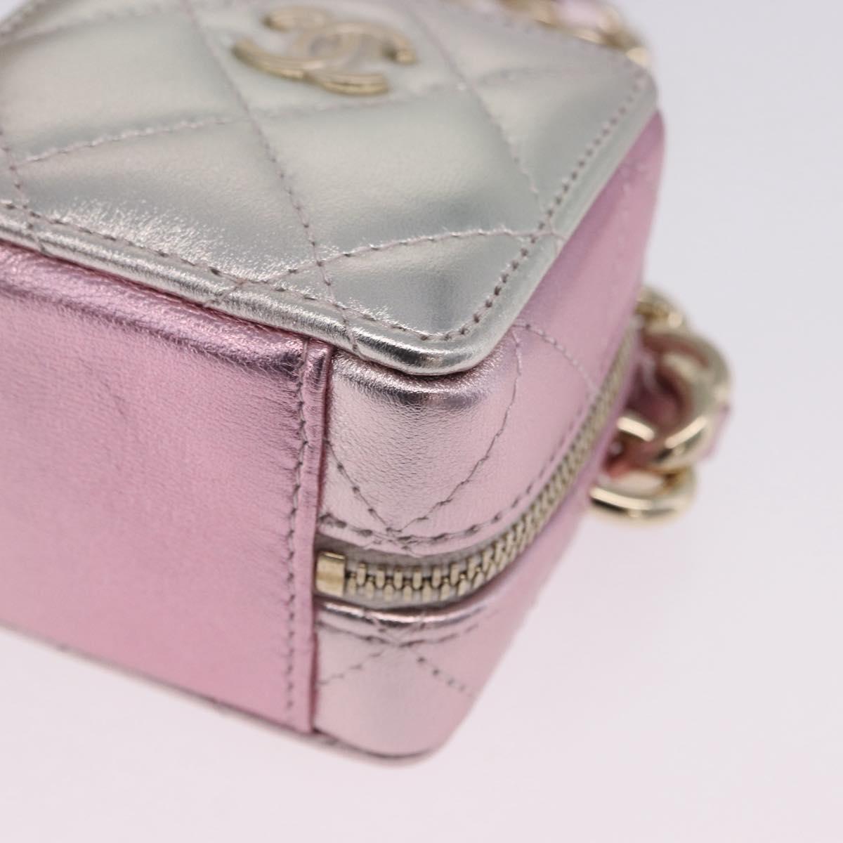 CHANEL Matelasse Chain Shoulder Pouch Lamb Skin Gold Silver CC Auth bs36858SAM