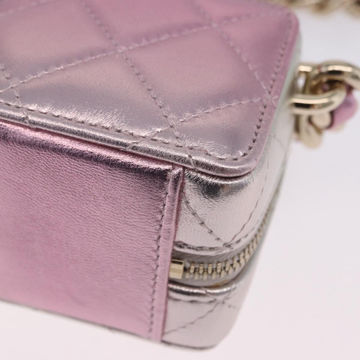 CHANEL Matelasse Chain Shoulder Pouch Lamb Skin Gold Silver CC Auth bs36858SAM