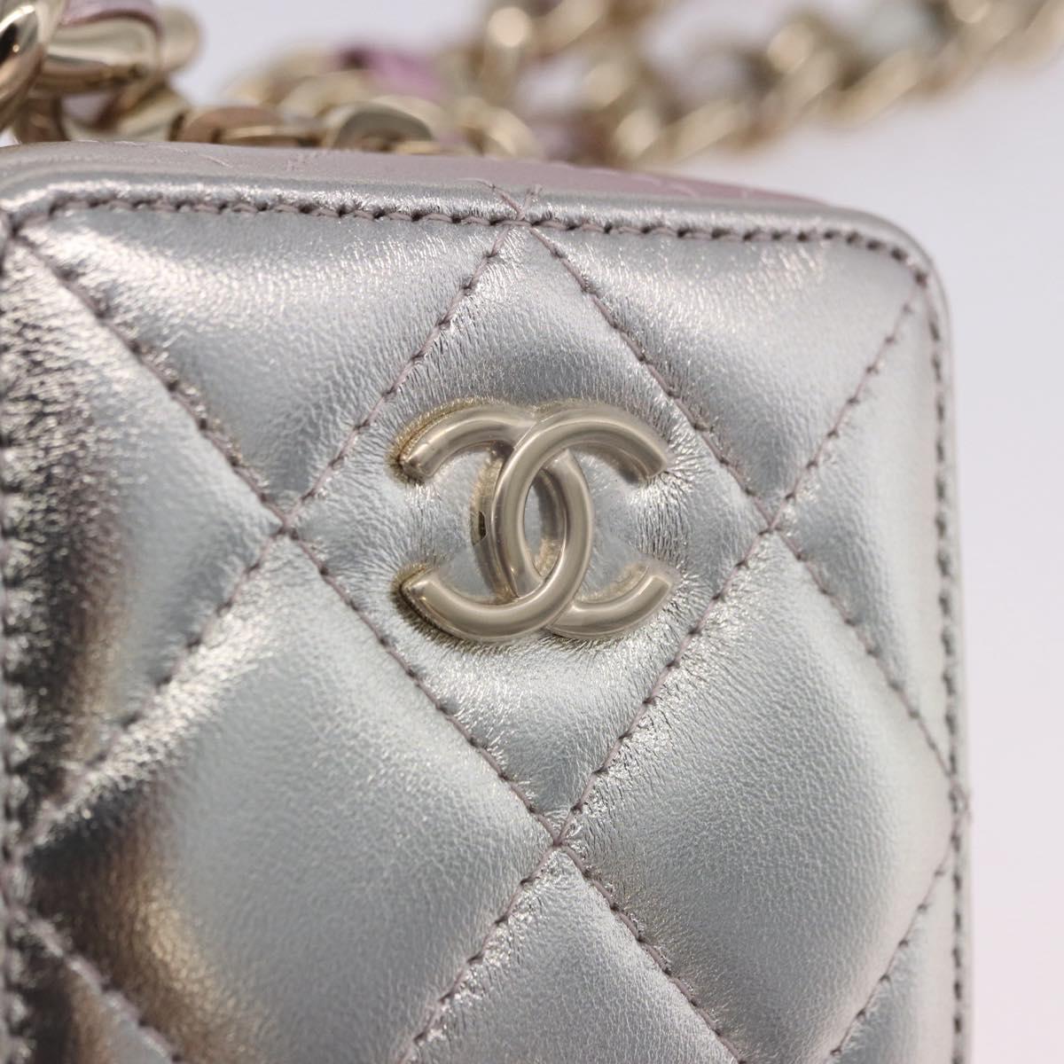 CHANEL Matelasse Chain Shoulder Pouch Lamb Skin Gold Silver CC Auth bs36858SAM