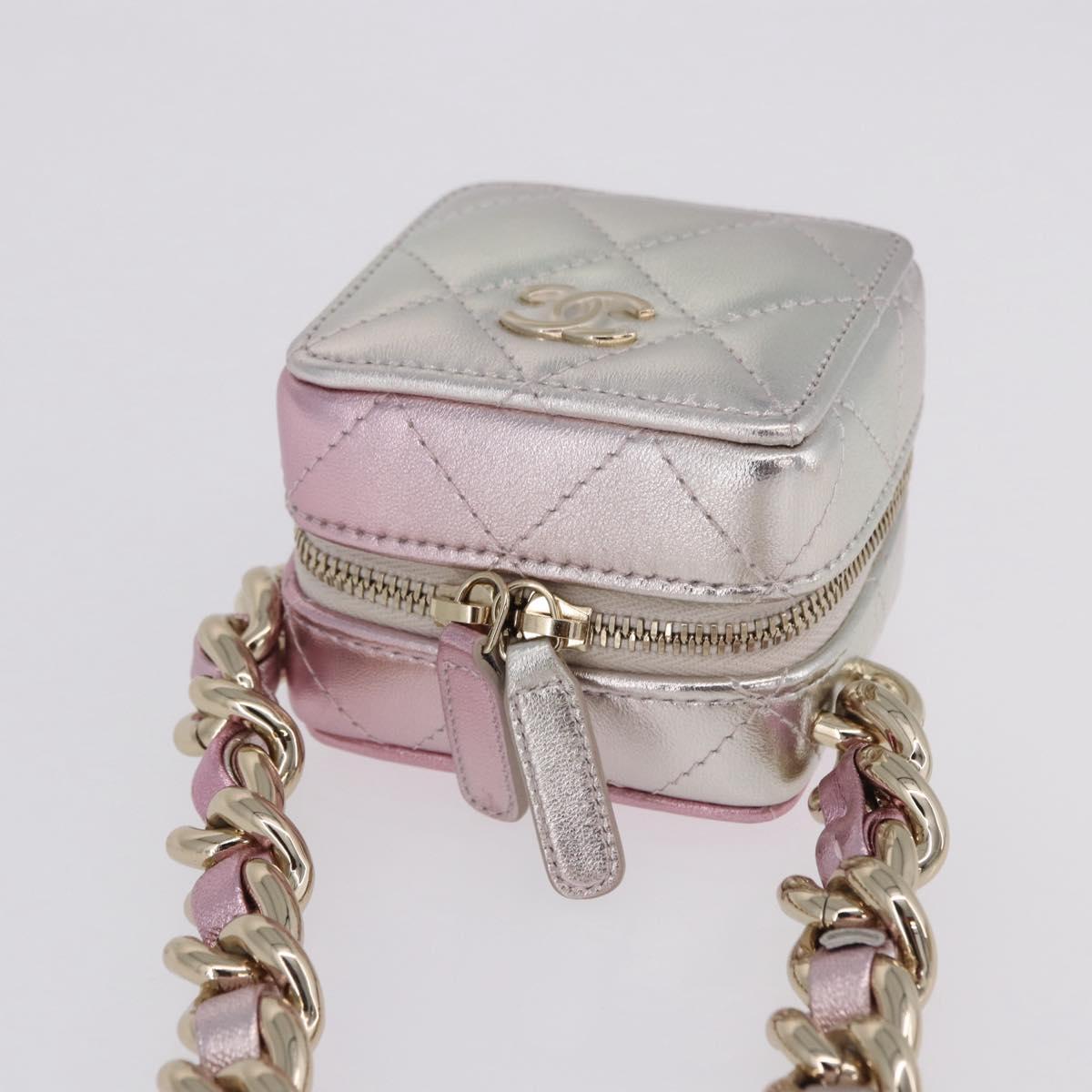CHANEL Matelasse Chain Shoulder Pouch Lamb Skin Gold Silver CC Auth bs36858SAM