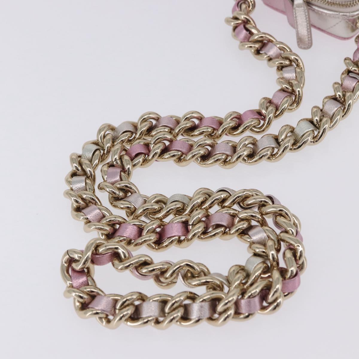 CHANEL Matelasse Chain Shoulder Pouch Lamb Skin Gold Silver CC Auth bs36858SAM