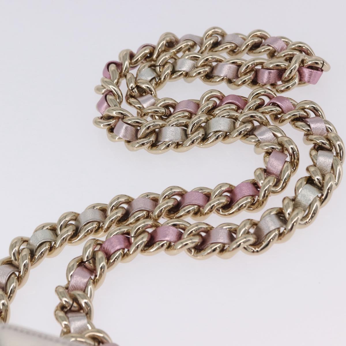 CHANEL Matelasse Chain Shoulder Pouch Lamb Skin Gold Silver CC Auth bs36858SAM