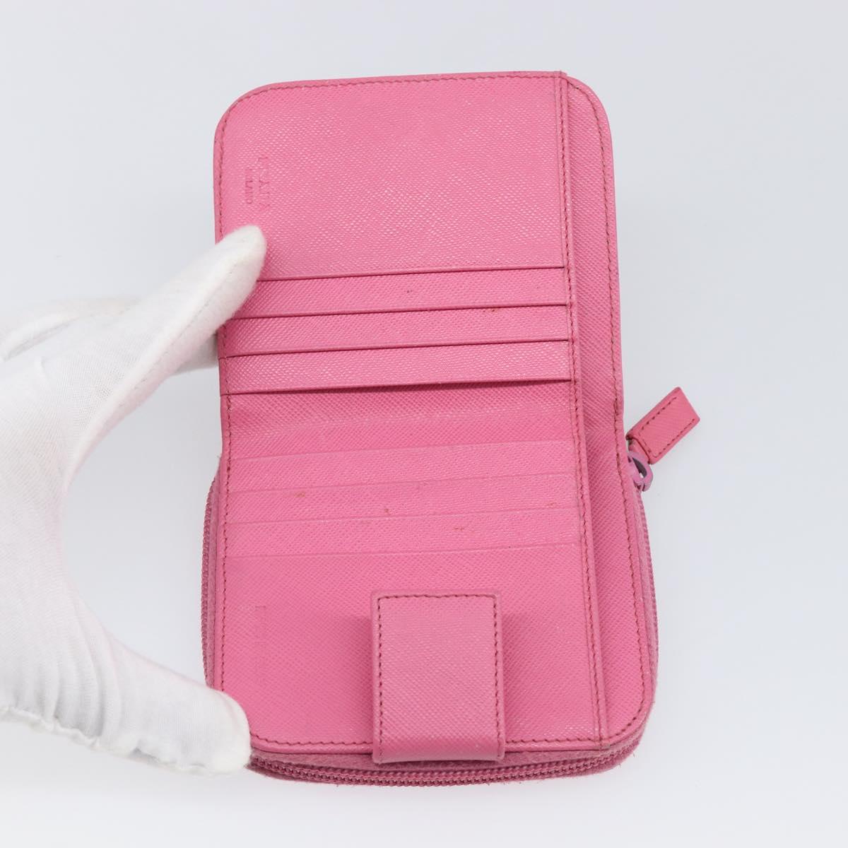 PRADA Bifold Wallet Safiano Leather Pink Silver Auth bs36862