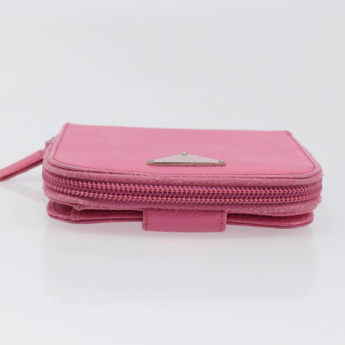 PRADA Bifold Wallet Safiano Leather Pink Silver Auth bs36862