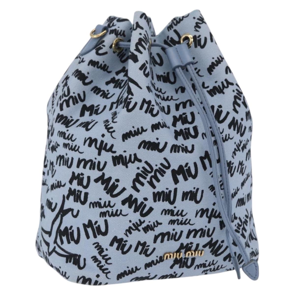 Miu Miu Drawstring Pouch Canvas Light Blue Gold Auth bs36863V
