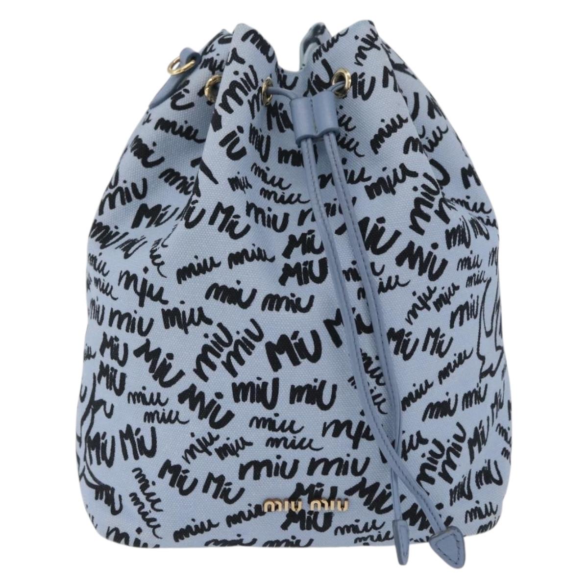 Miu Miu Drawstring Pouch Canvas Light Blue Gold Auth bs36863V