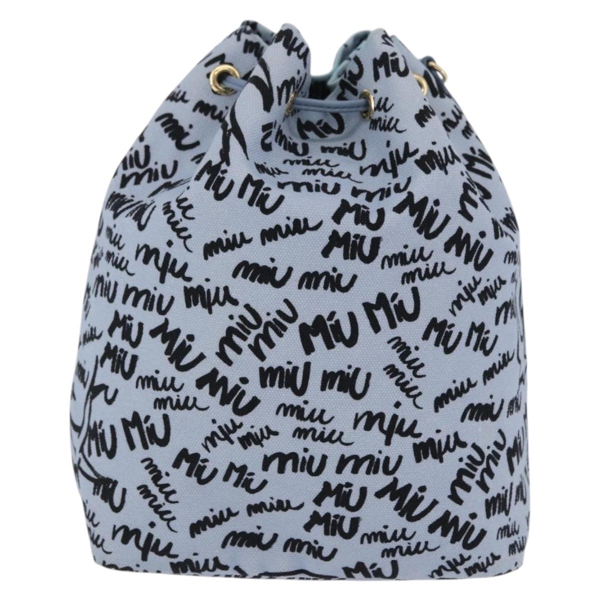 Miu Miu Drawstring Pouch Canvas Light Blue Gold Auth bs36863V