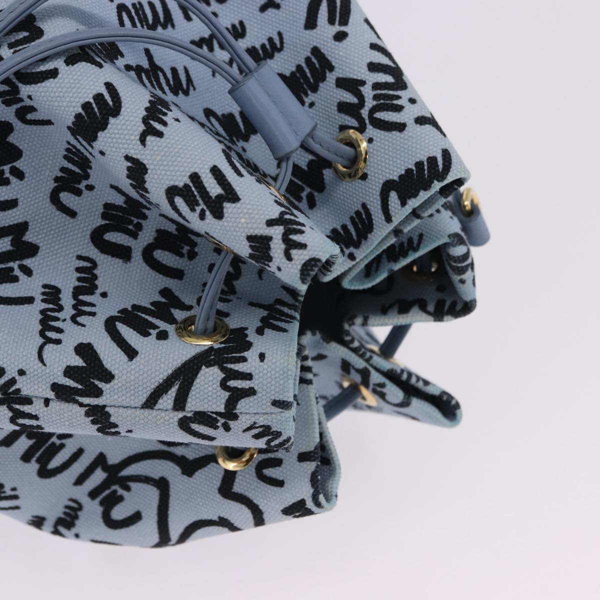 Miu Miu Drawstring Pouch Canvas Light Blue Gold Auth bs36863V
