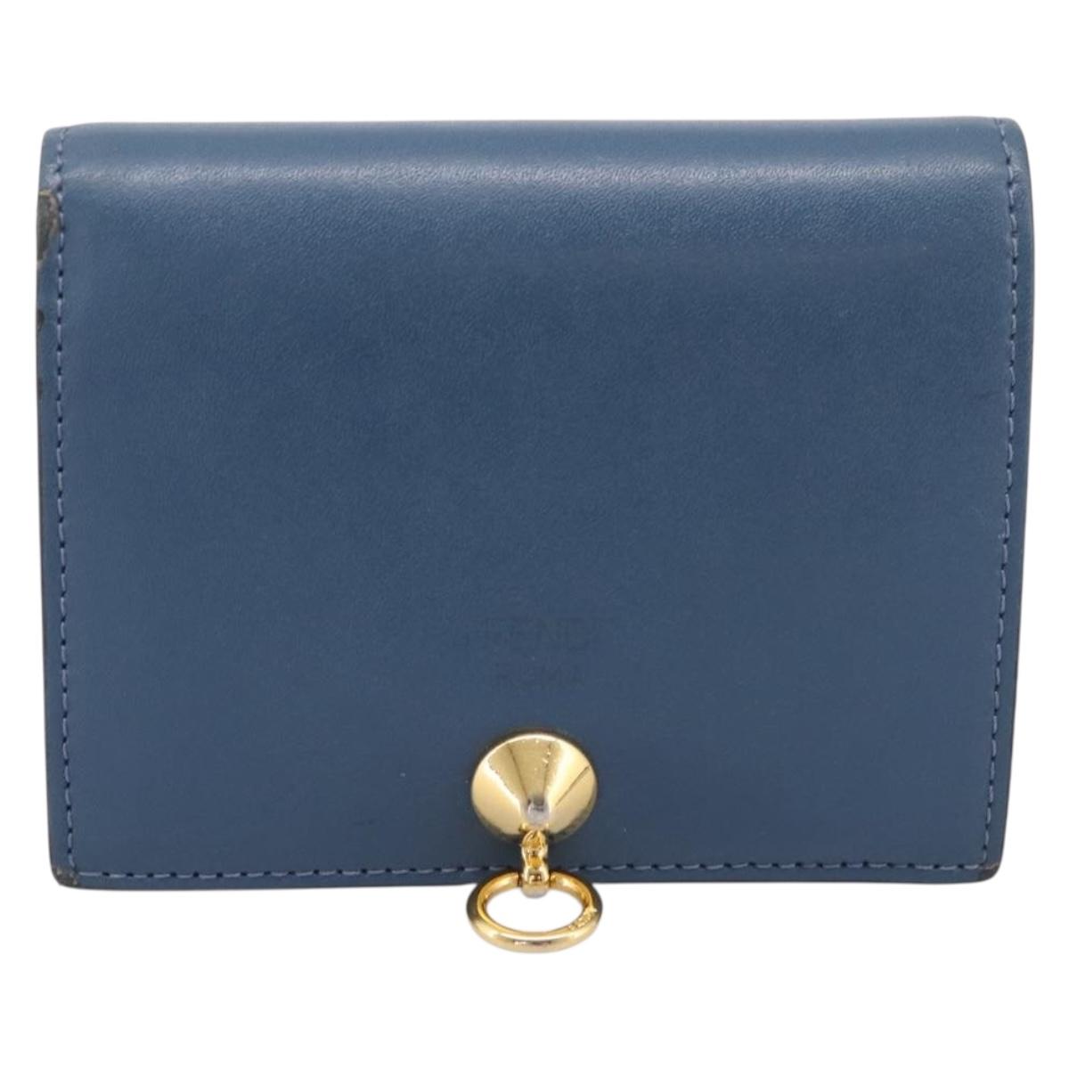 FENDI Bifold Wallet Leather Blue Gold Auth bs36865