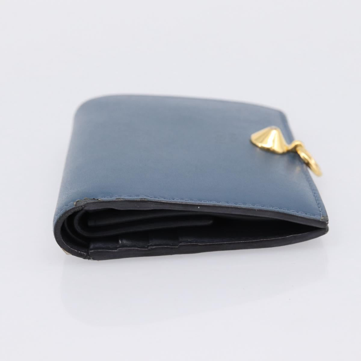 FENDI Bifold Wallet Leather Blue Gold Auth bs36865