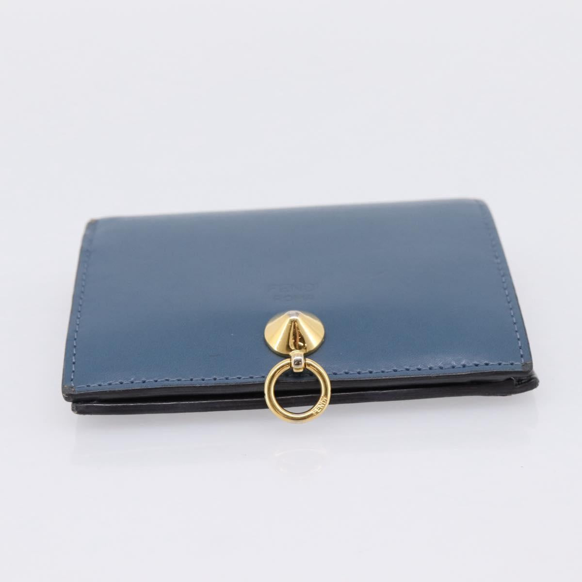 FENDI Bifold Wallet Leather Blue Gold Auth bs36865