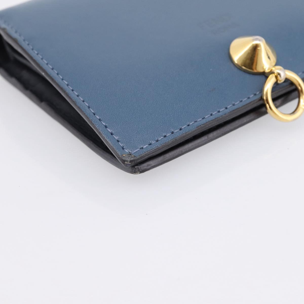 FENDI Bifold Wallet Leather Blue Gold Auth bs36865