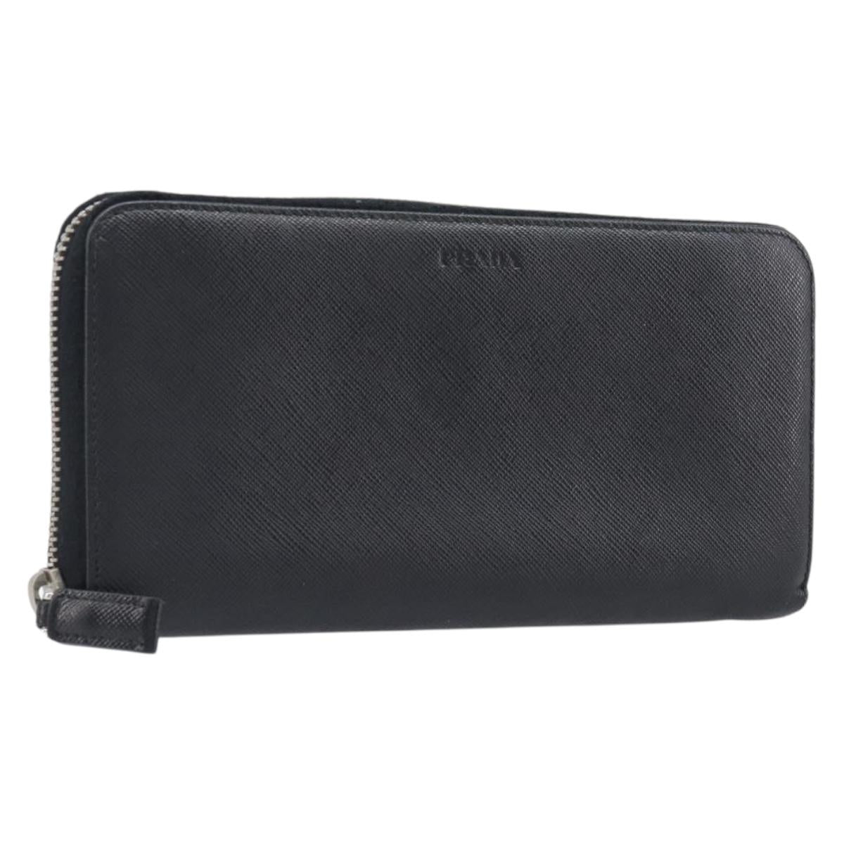 PRADA Long Wallet Safiano Leather Black Silver Auth bs36866