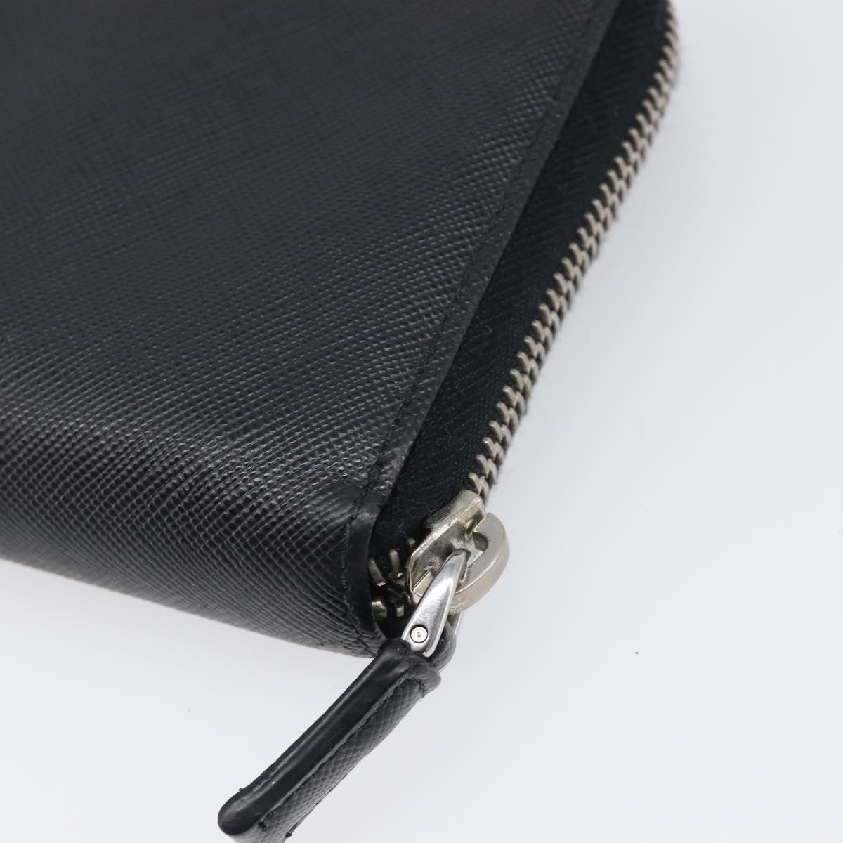 PRADA Long Wallet Safiano Leather Black Silver Auth bs36866