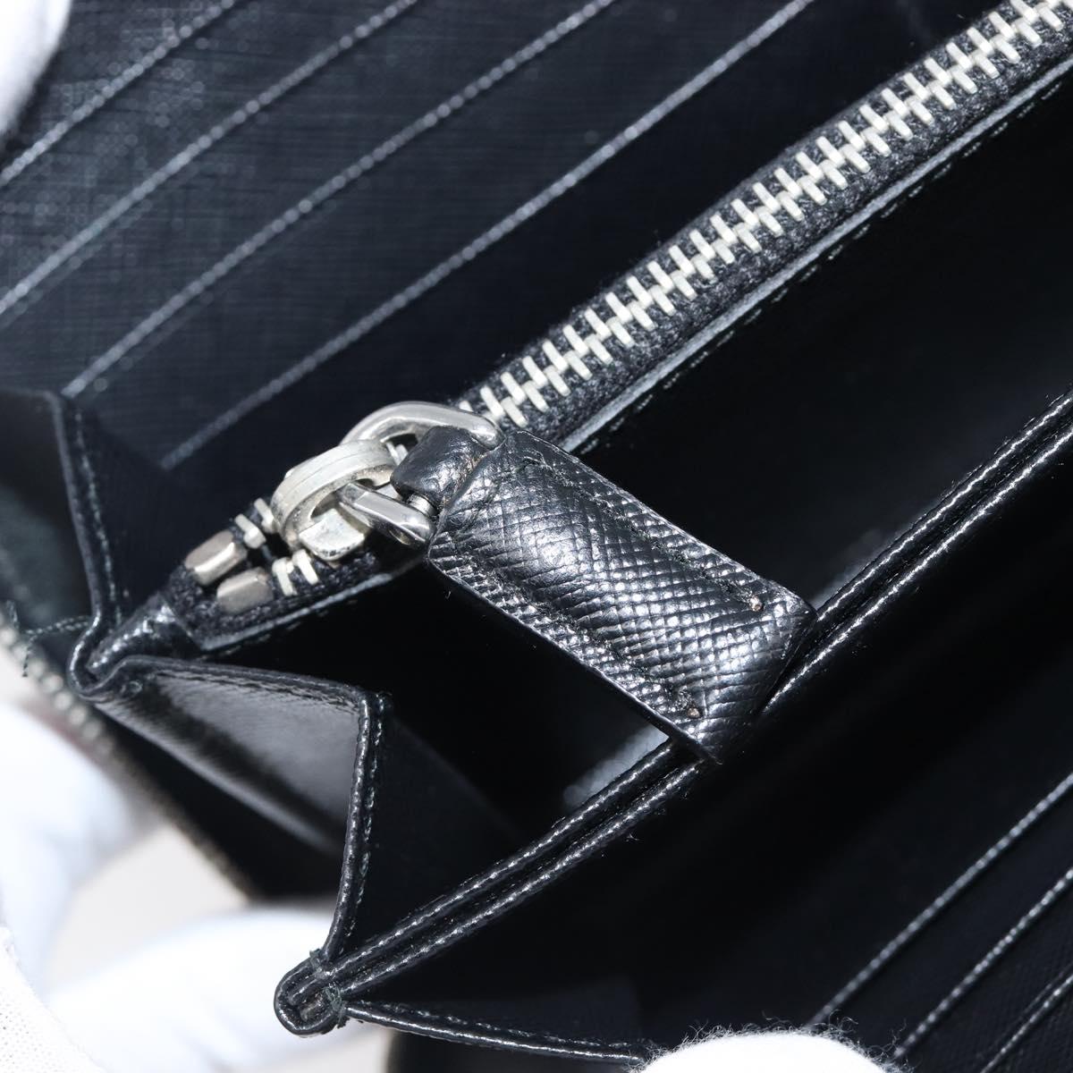 PRADA Long Wallet Safiano Leather Black Silver Auth bs36866